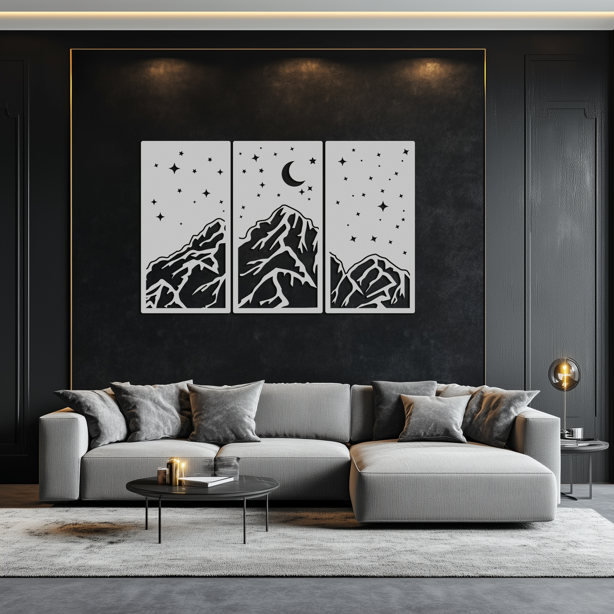 Mountain Nightscape Metal Wall Art - 3-Panel Modern Wall Decor - KAF202