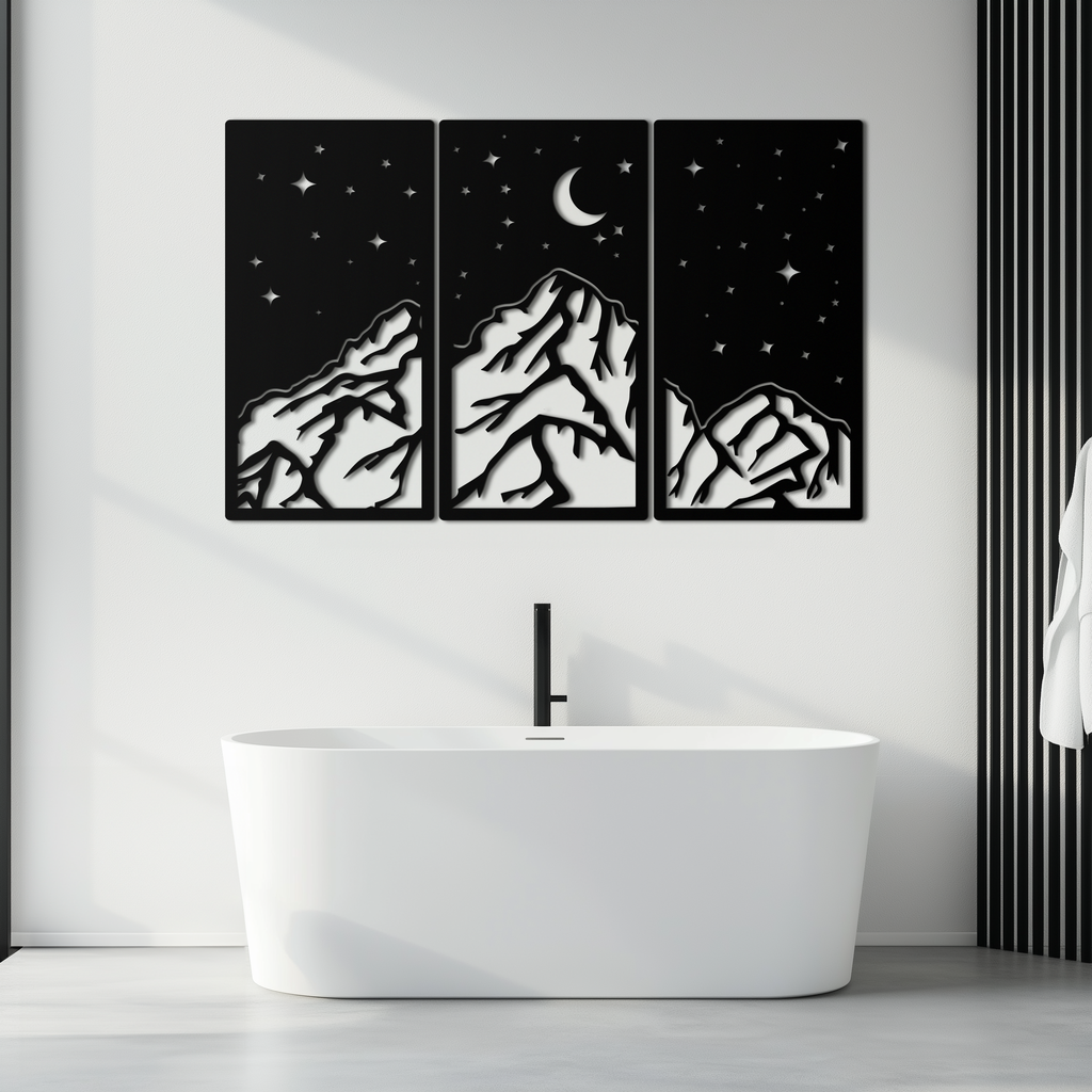 Mountain Nightscape Metal Wall Art - 3-Panel Modern Wall Decor - KAF202