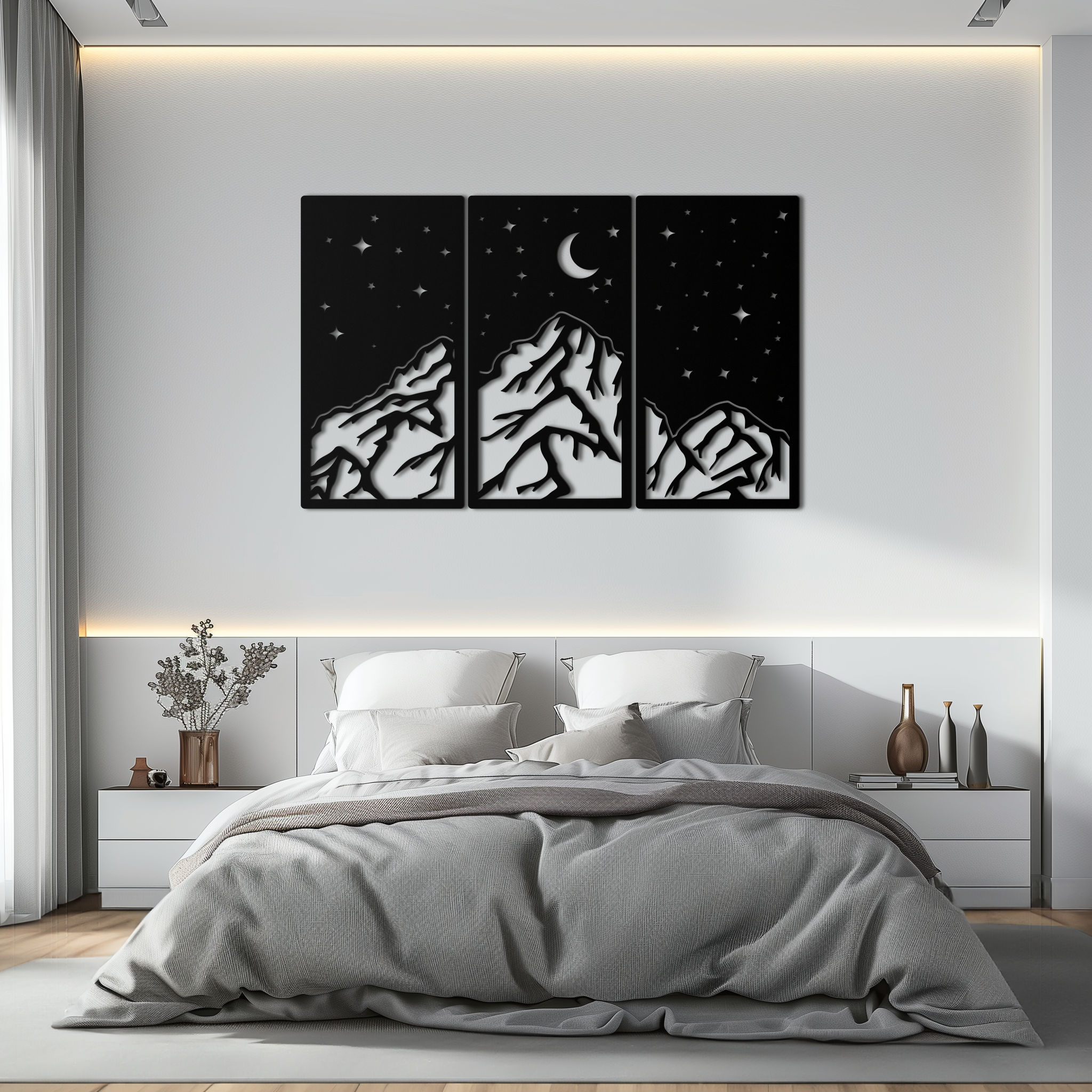 Mountain Nightscape Metal Wall Art - 3-Panel Modern Wall Decor - KAF202