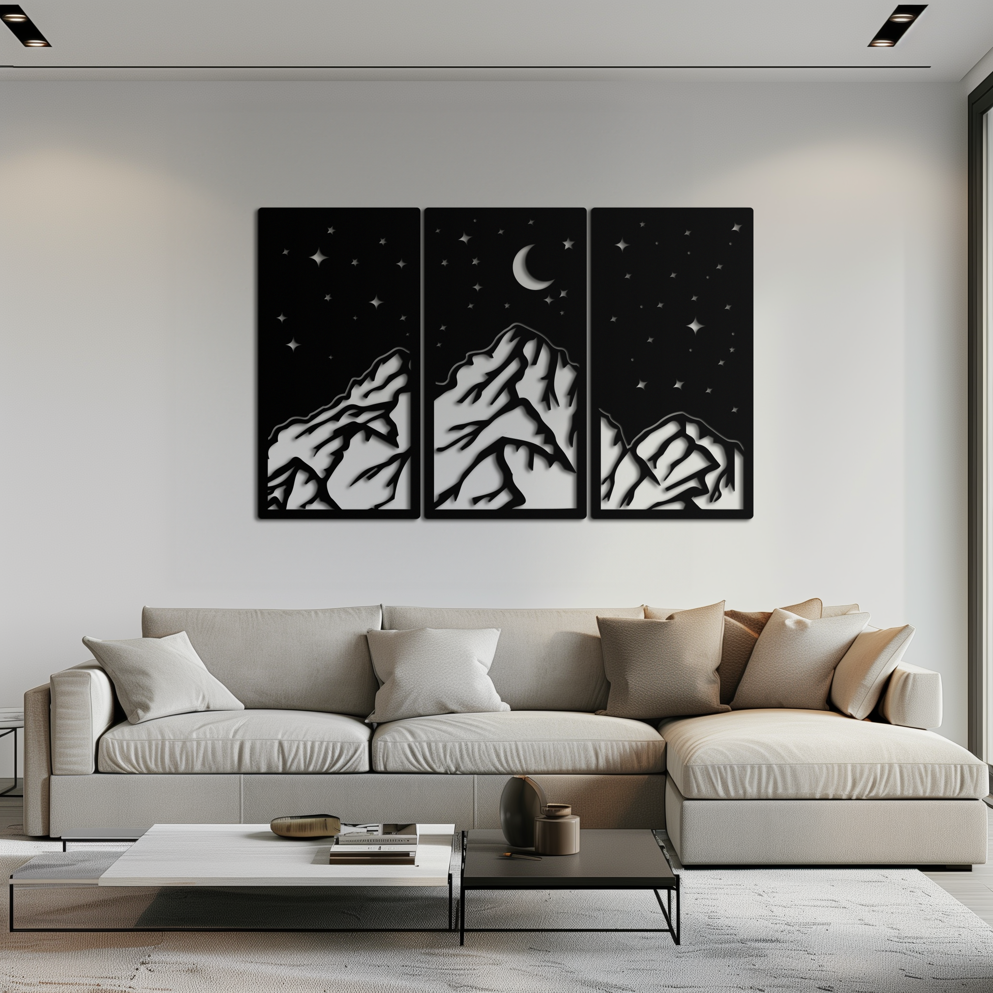 Mountain Nightscape Metal Wall Art - 3-Panel Modern Wall Decor - KAF202
