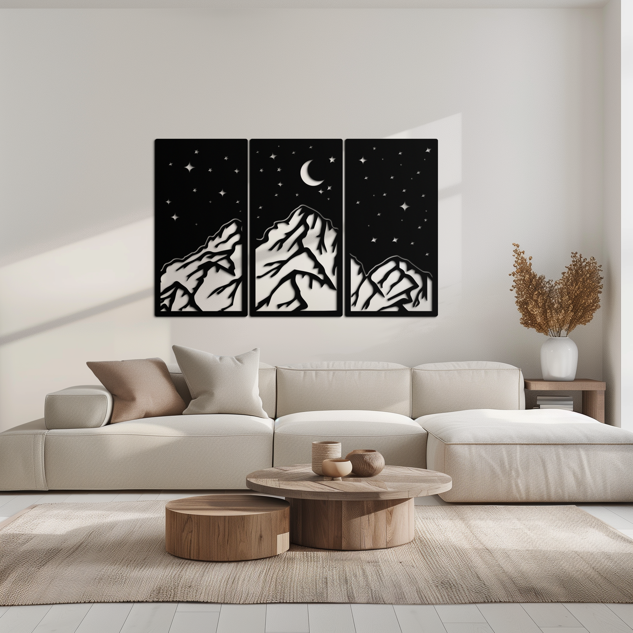 Mountain Nightscape Metal Wall Art - 3-Panel Modern Wall Decor - KAF202