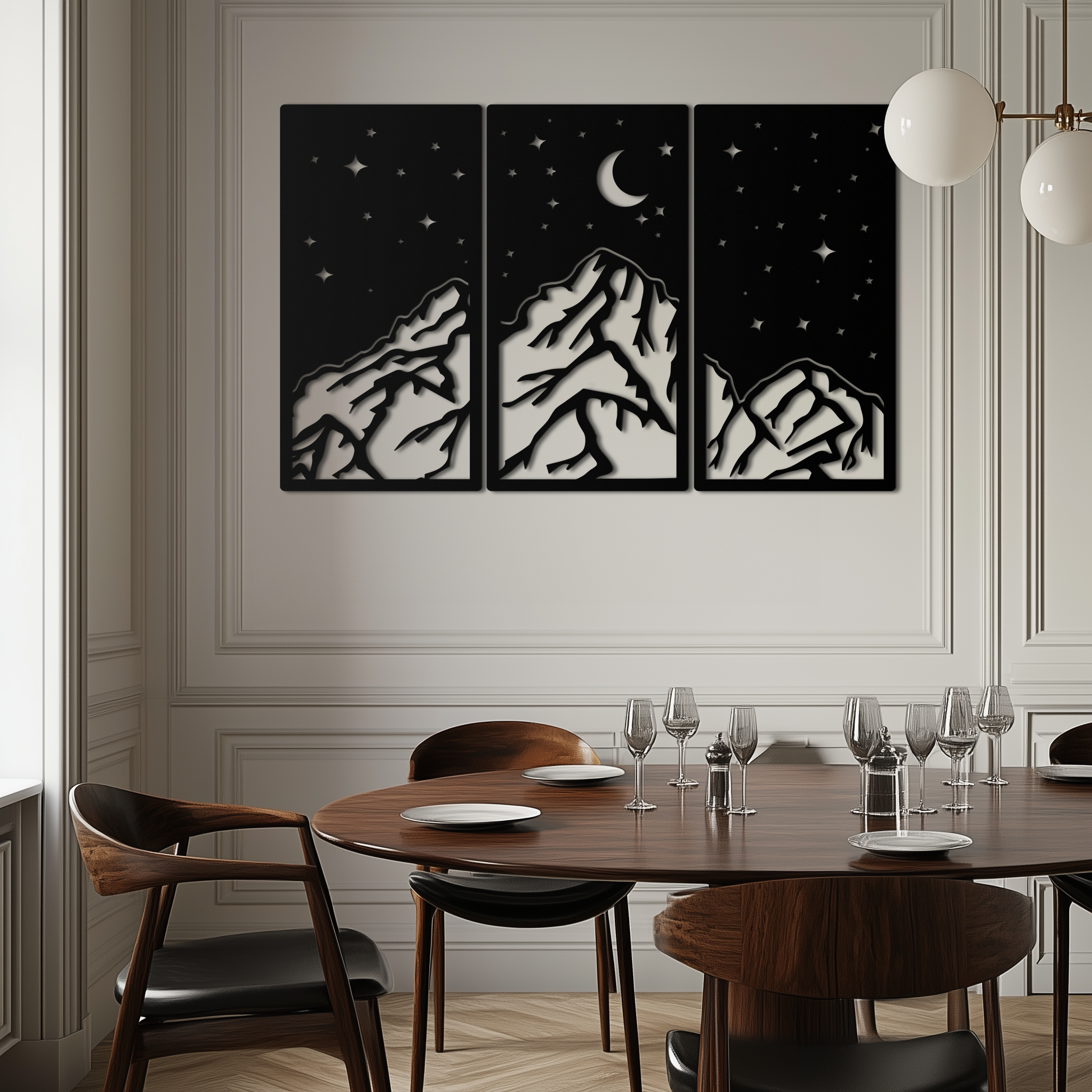 Mountain Nightscape Metal Wall Art - 3-Panel Modern Wall Decor - KAF202