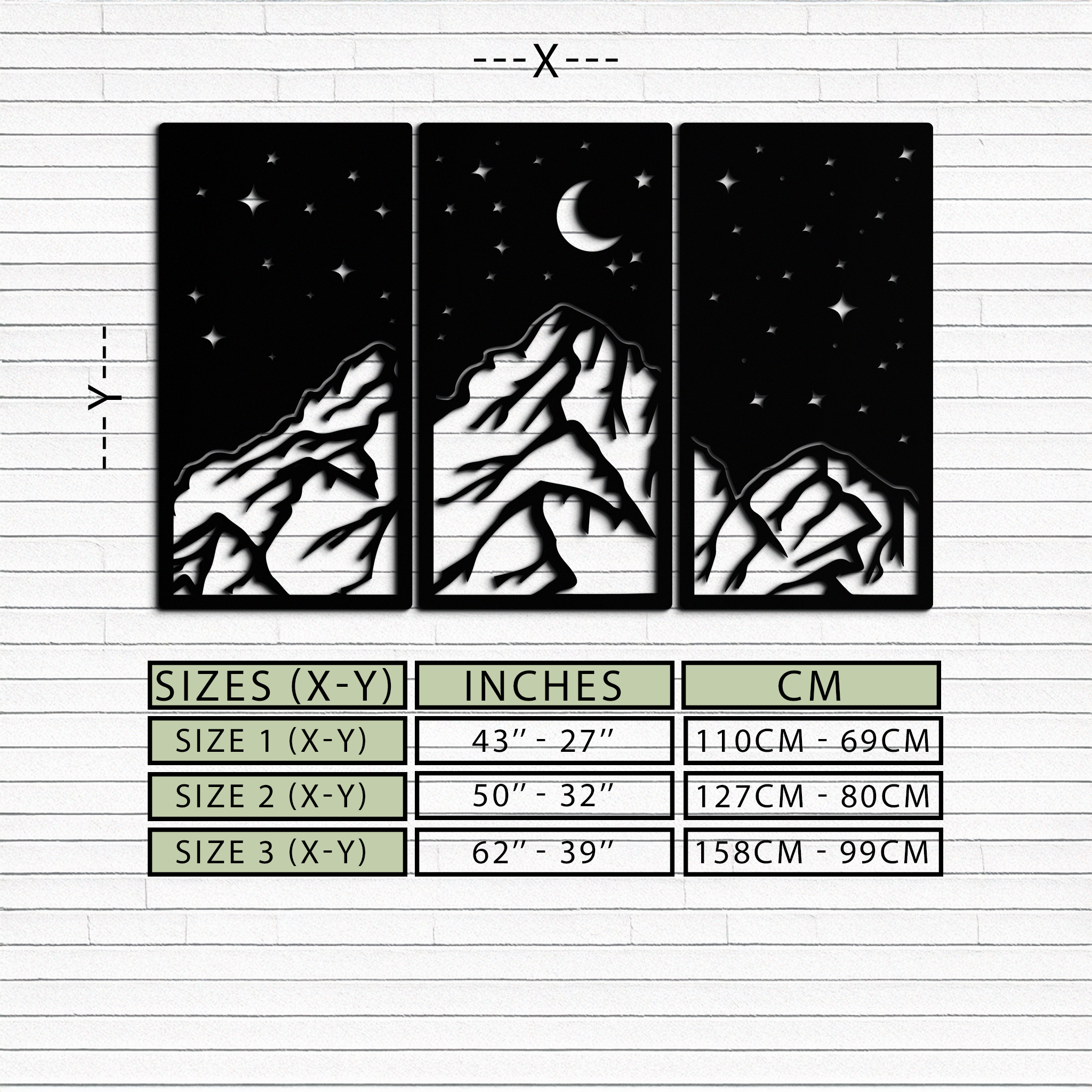 Mountain Nightscape Metal Wall Art - 3-Panel Modern Wall Decor - KAF202