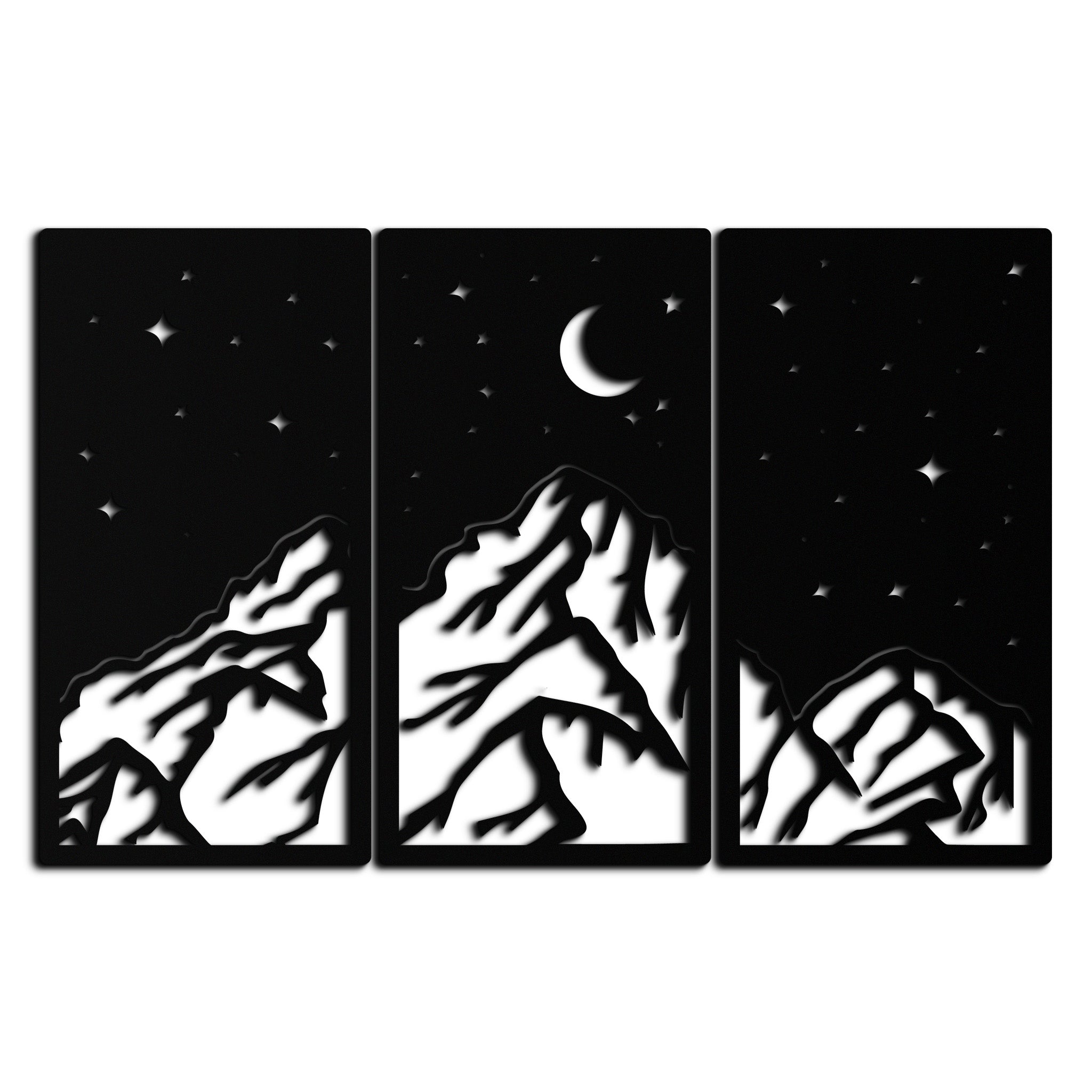 Mountain Nightscape Metal Wall Art - 3-Panel Modern Wall Decor - KAF202