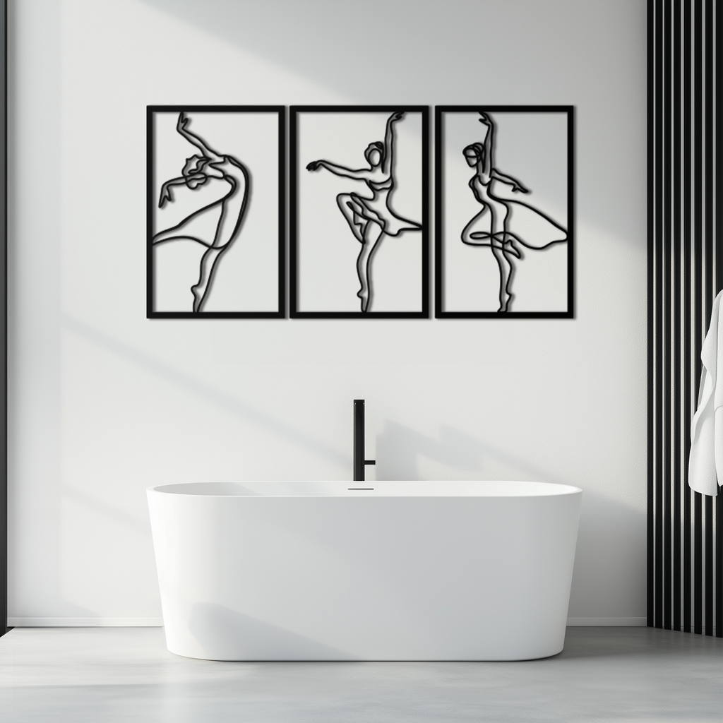 Elegant Ballerina Trio Metal Wall Art - Graceful Dance Silhouettes - KAF205