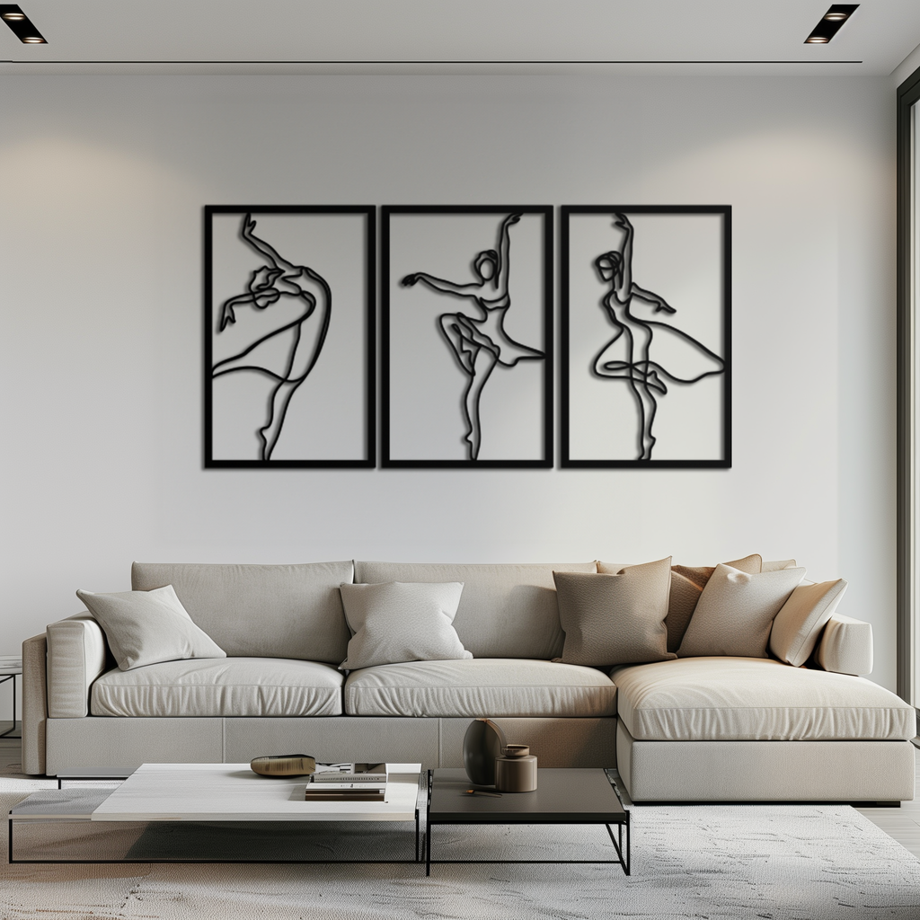 Elegant Ballerina Trio Metal Wall Art - Graceful Dance Silhouettes - KAF205