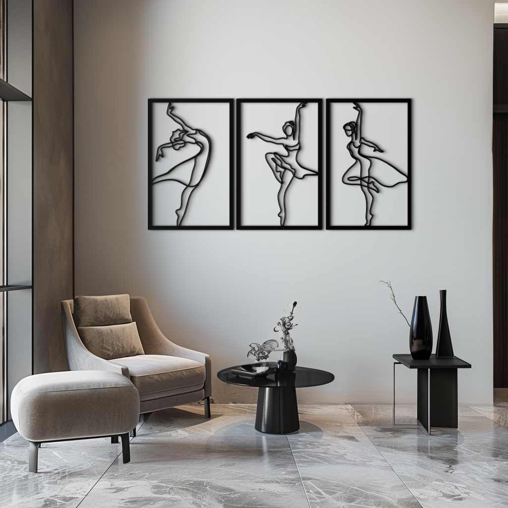 Elegant Ballerina Trio Metal Wall Art - Graceful Dance Silhouettes - KAF205