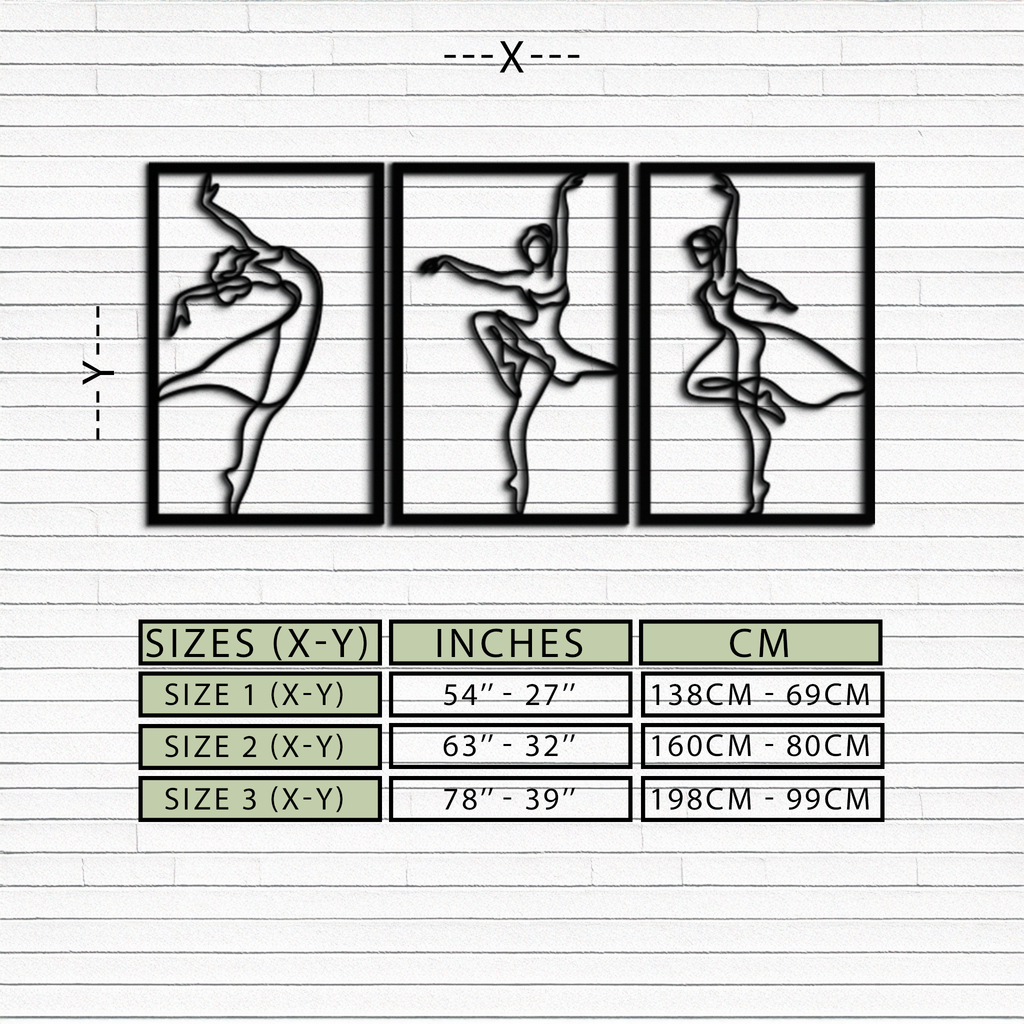 Elegant Ballerina Trio Metal Wall Art - Graceful Dance Silhouettes - KAF205