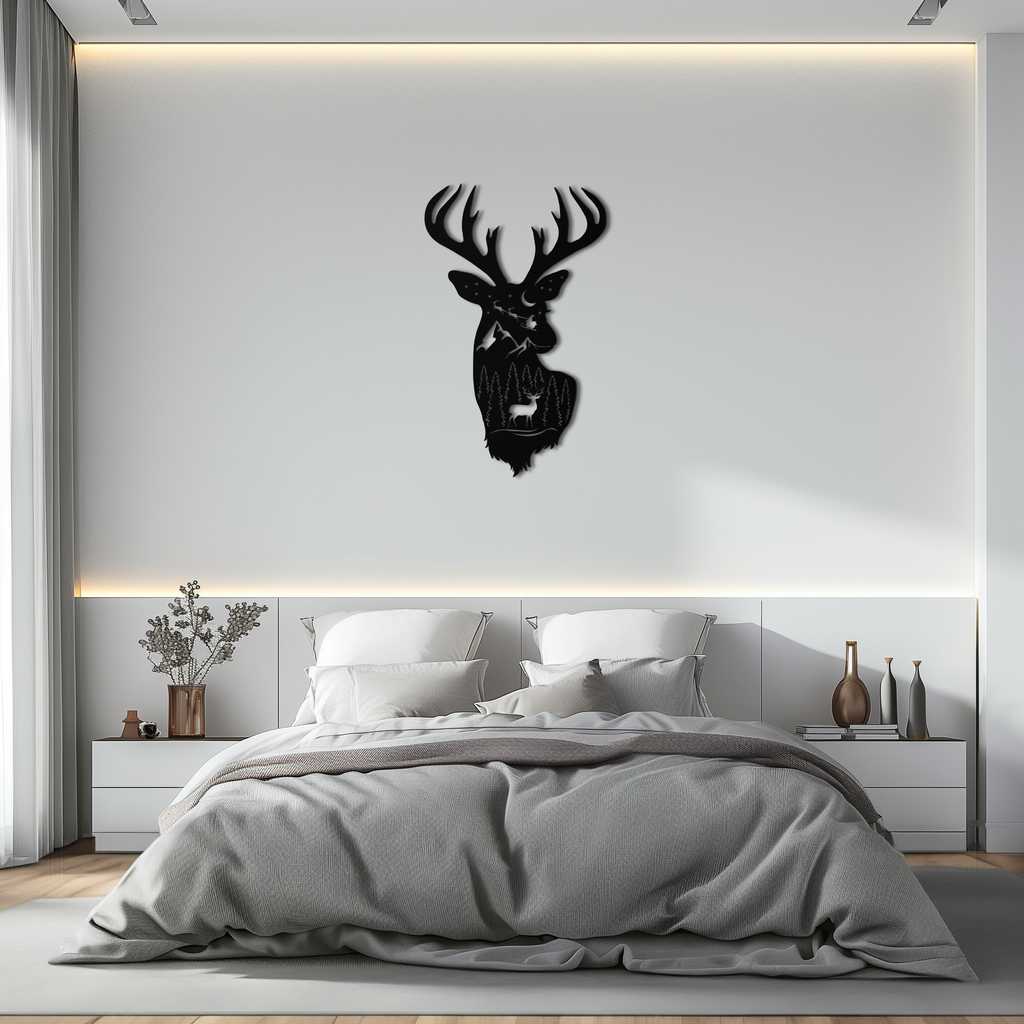 Majestic Deer Metal Wall Art - Nature-Inspired Steel Silhouette Decor- KAF301