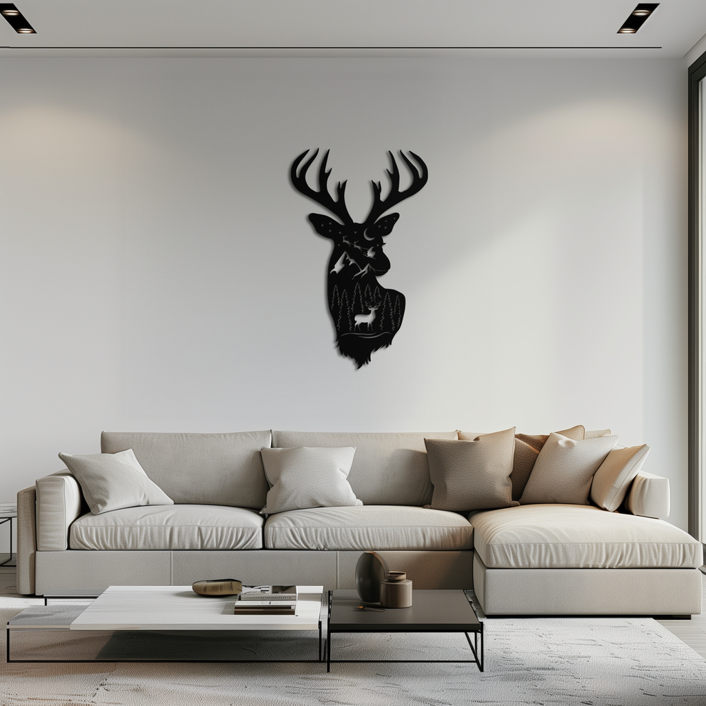 Majestic Deer Metal Wall Art - Nature-Inspired Steel Silhouette Decor- KAF301