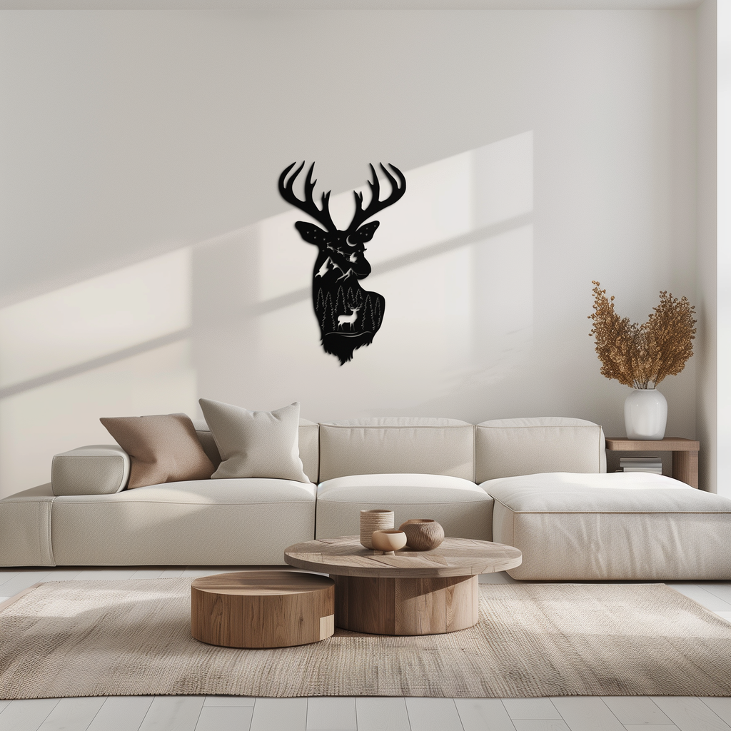 Majestic Deer Metal Wall Art - Nature-Inspired Steel Silhouette Decor- KAF301